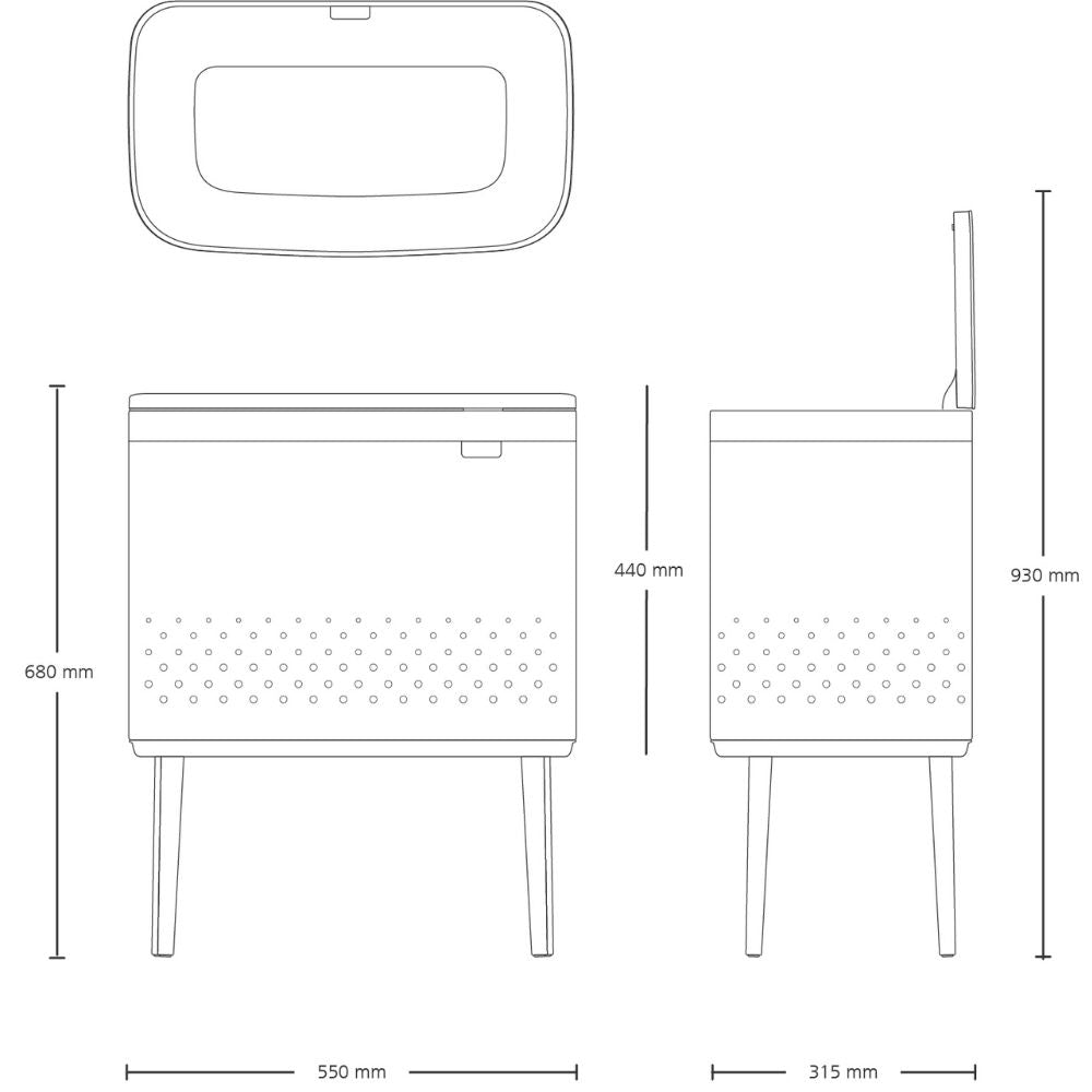 Bo Laundry Bin, 60 litre - Matt Black Dimensions at Brabantia GH