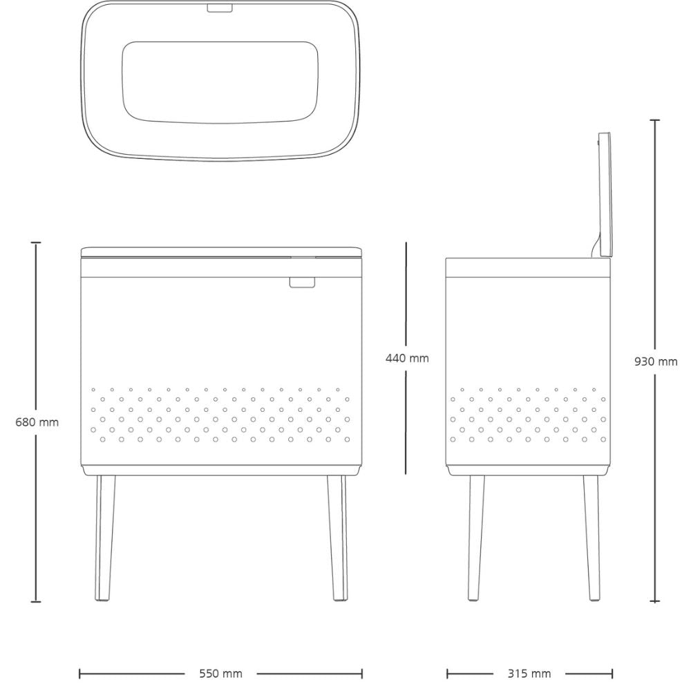 Bo Laundry Bin, 60 litre - White Dimensions at Brabantia GH