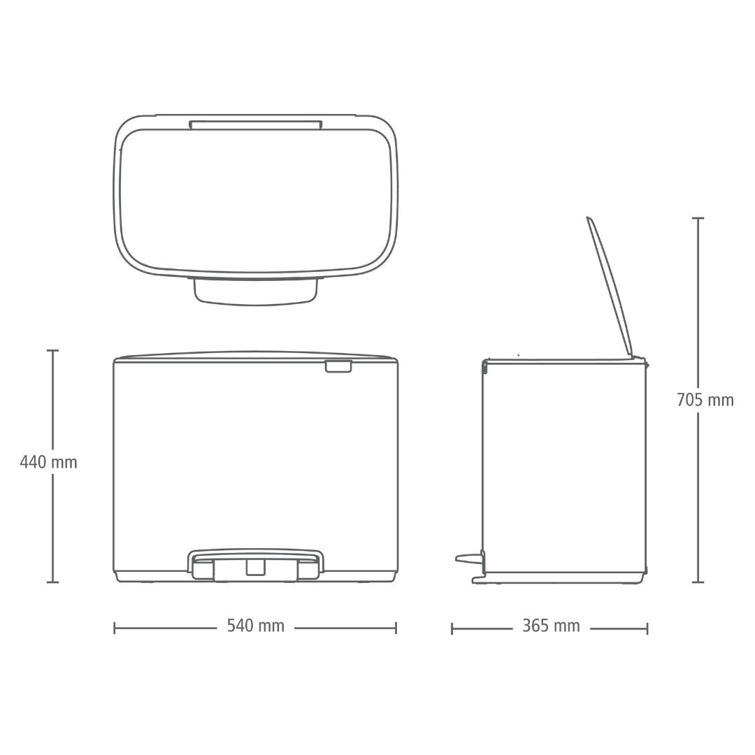 Bo Pedal Bin, 11 + 23L Dimensions at Brabantia Gh