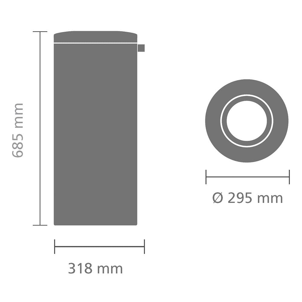 Flame Guard Waste Paper Bin, 30L Dimensions at Brabantia GH