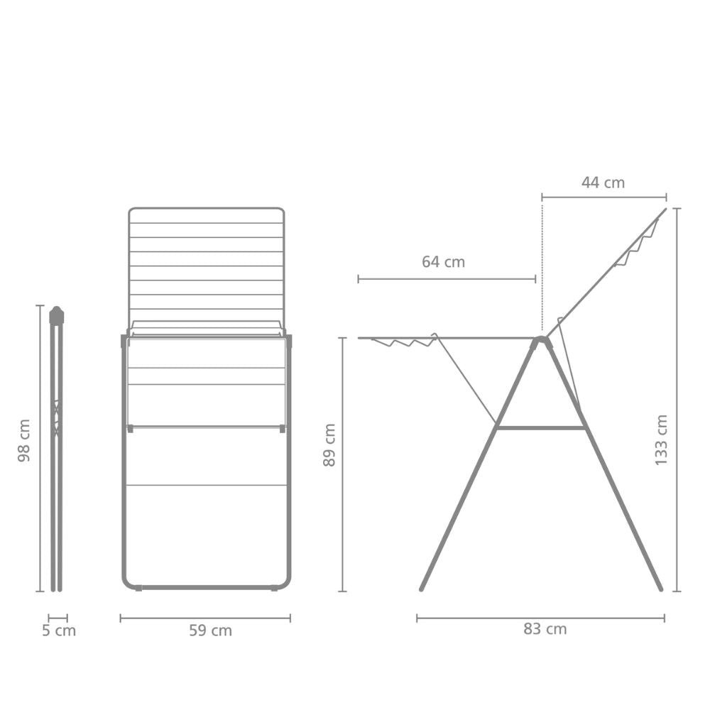HangOn Drying Rack, 20 metres - Matt Black Dimensions at Brabantia GH