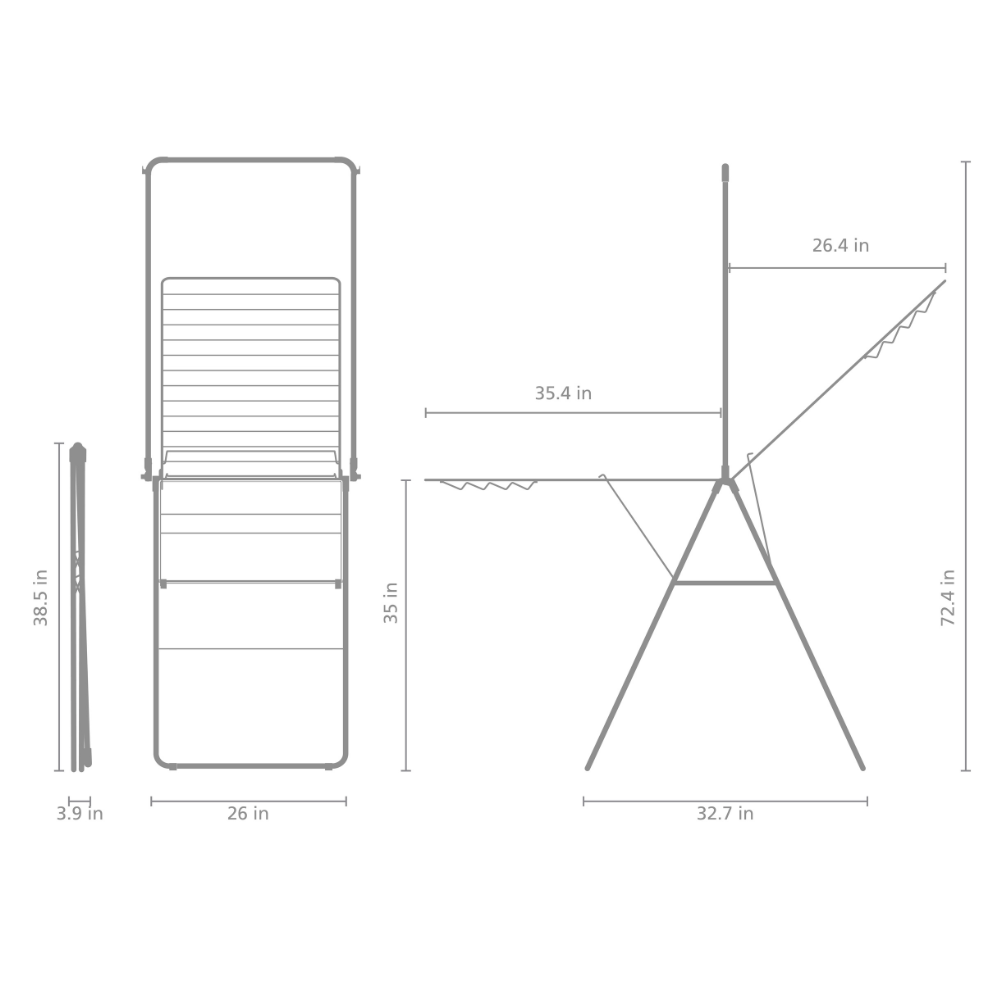 HangOn Drying Rack, 25 metres with rod - Matt Black Dimensions at Brabantia GH