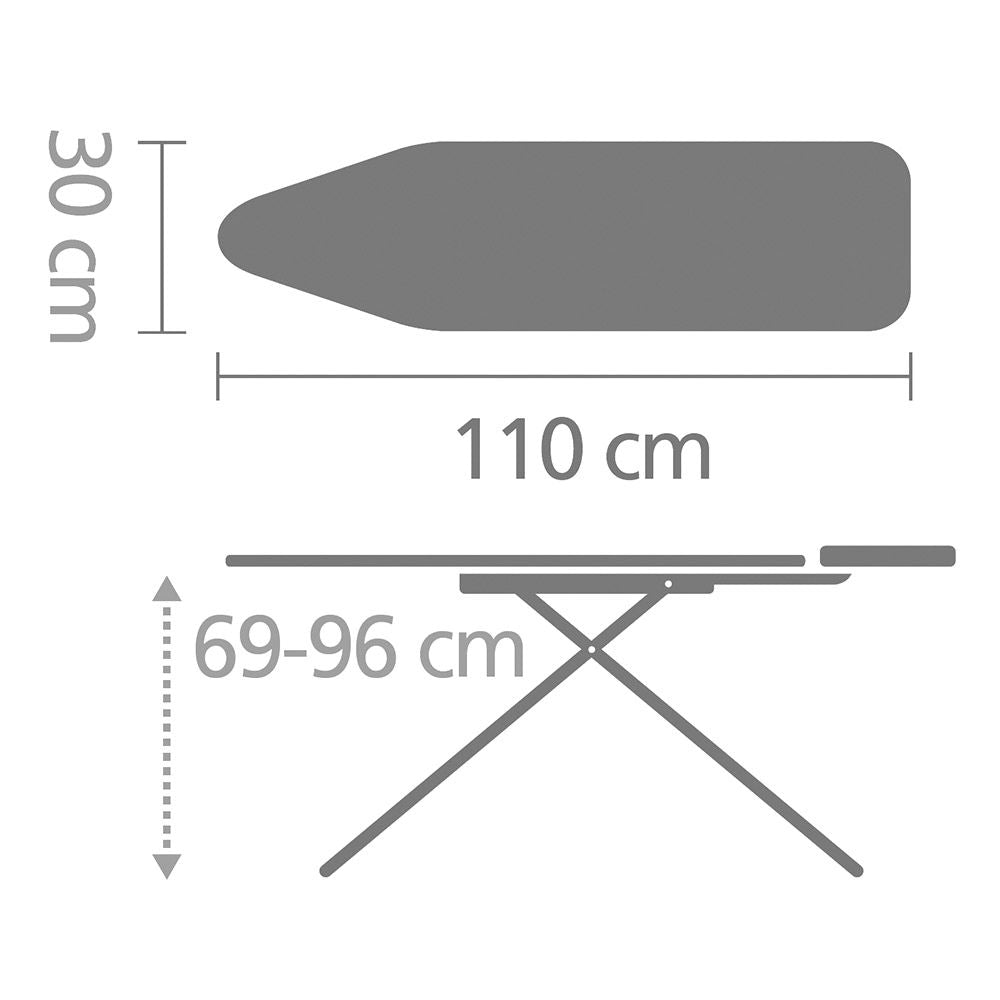 Ironing Board A, 110x30 cm, Steam Iron Rest - Denim Black Dimensions at Brabantia GH