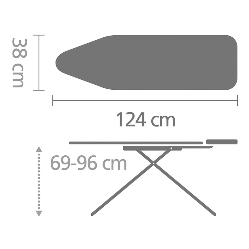 Ironing Board B, 124x38 cm, Steam Iron Rest - Spring Bubbles Dimensions at Brabantia GH