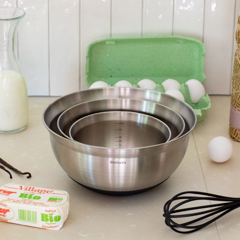 Mixing Bowl Set 1, 1.6 & 3 litre - Matt Steel / Black at Brabantia GH