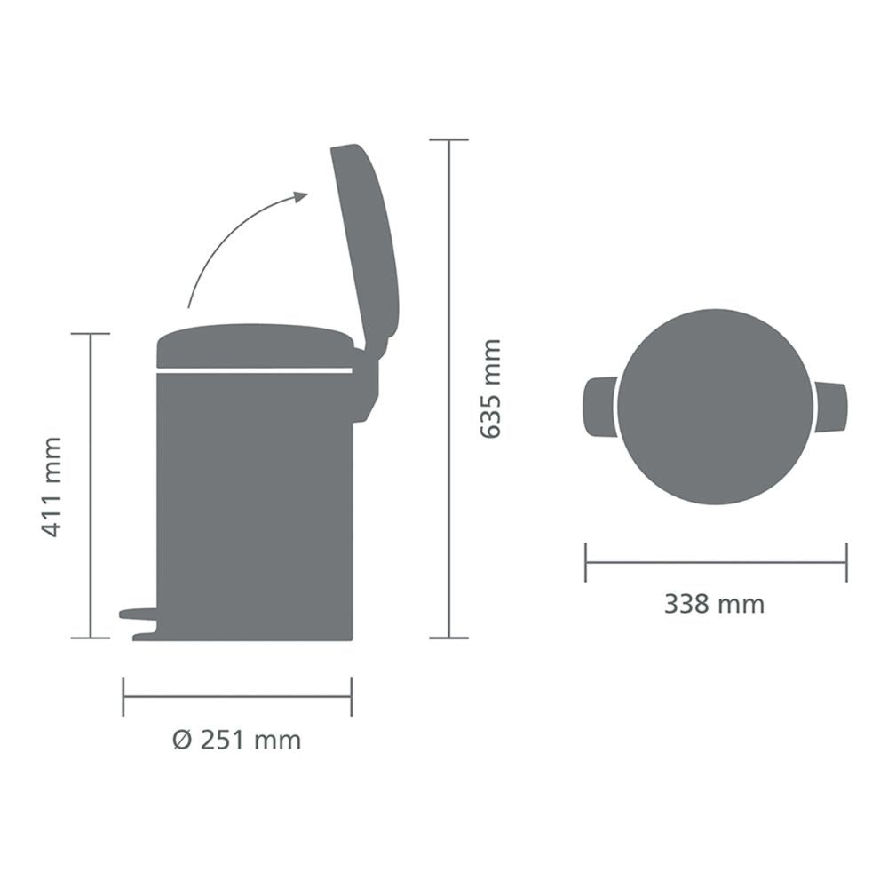 NewIcon Pedal Bin, 12L Dimensions at Brabantia GH