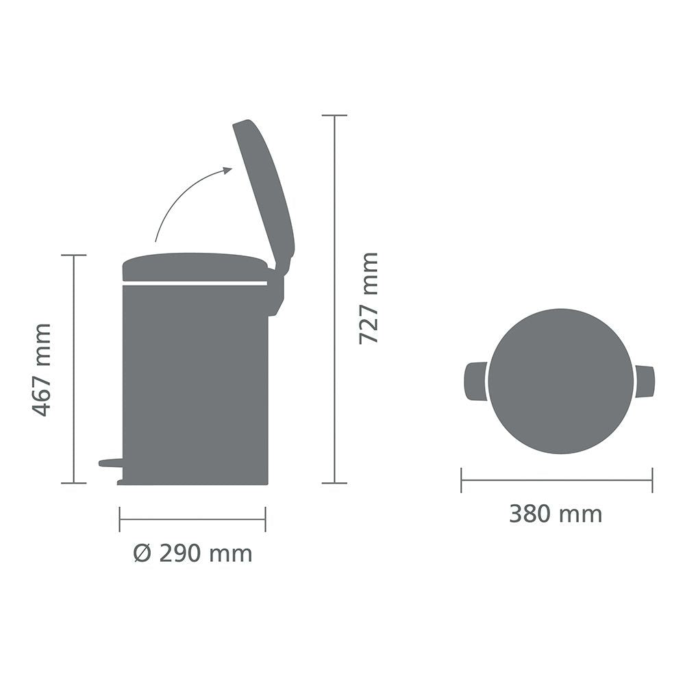 NewIcon Pedal Bin, 20L Dimensions at Brabantia GH
