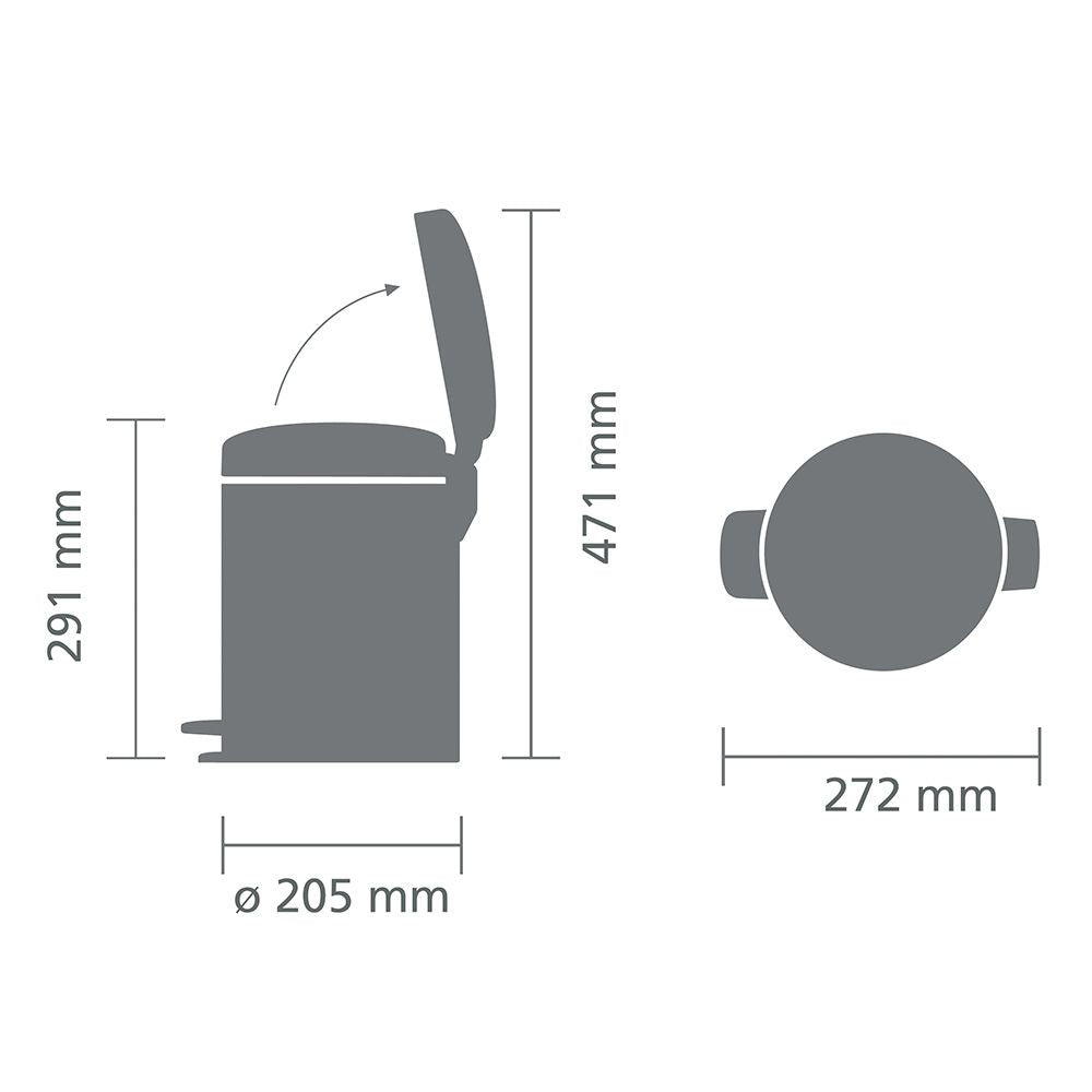 NewIcon Pedal Bin, 5L Dimensions at Brabantia GH