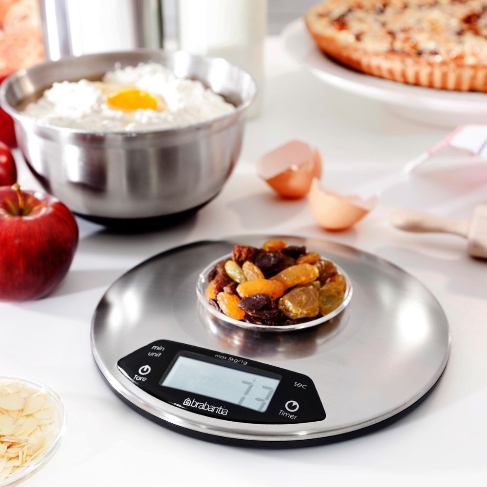 Profile Digital Kitchen Scales, Round, with Timer - Matt Steel at Brabantia GH