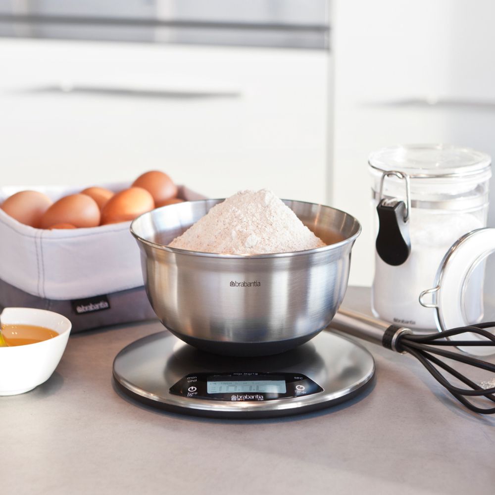 Profile Digital Kitchen Scales, Round, with Timer - Matt Steel at Brabantia GH