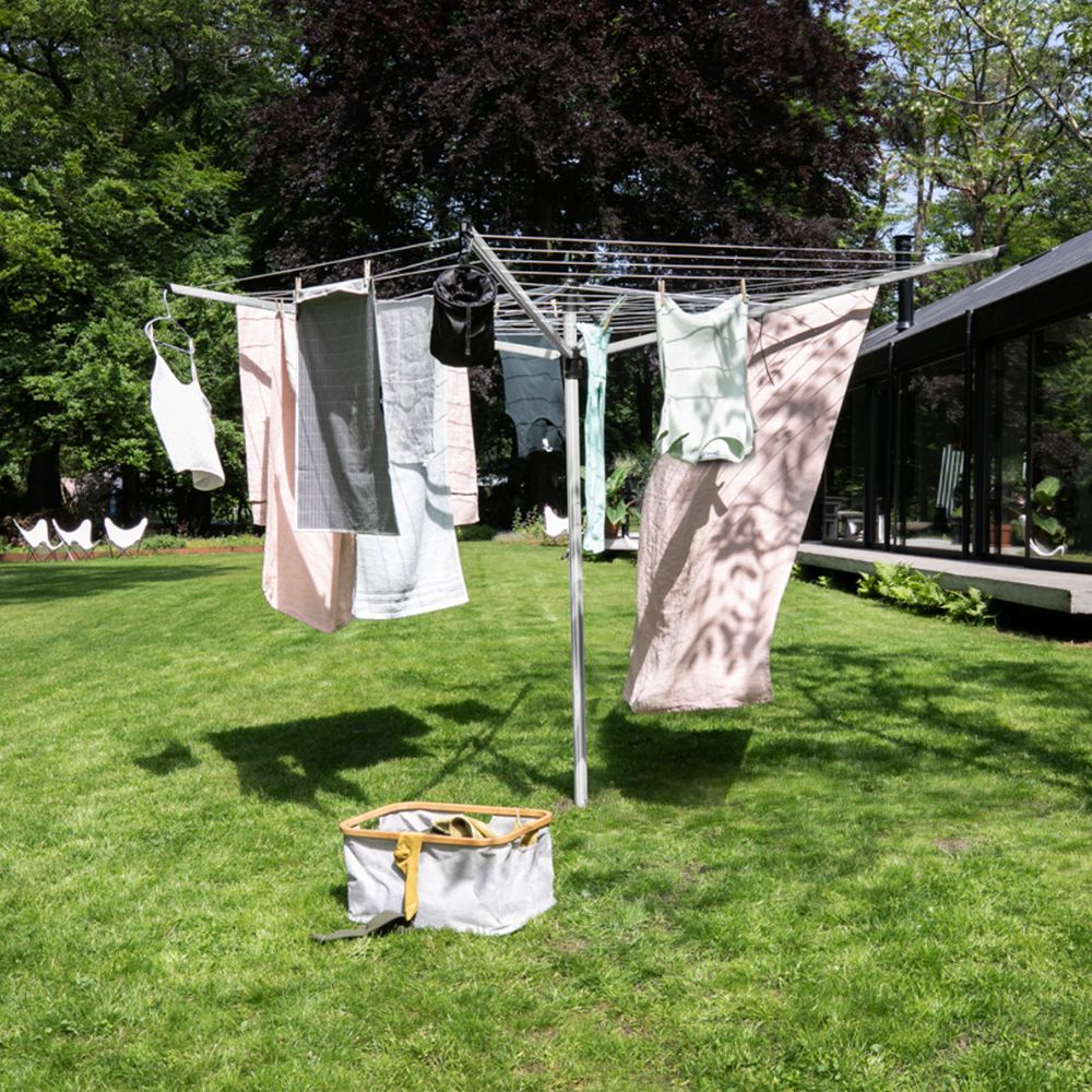 Rotary Lift-O-Matic, 50 metre with Ground Spike, 45mm diameter, Cover, Peg Bag and Pegs - Metallic Grey at Brabantia GH