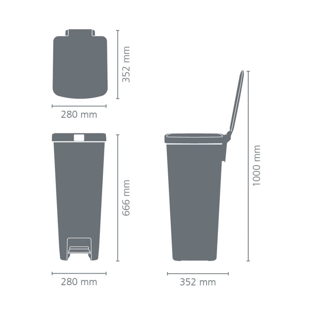 StepUp Pedal Bin 40L Dimensions at Brabantia GH