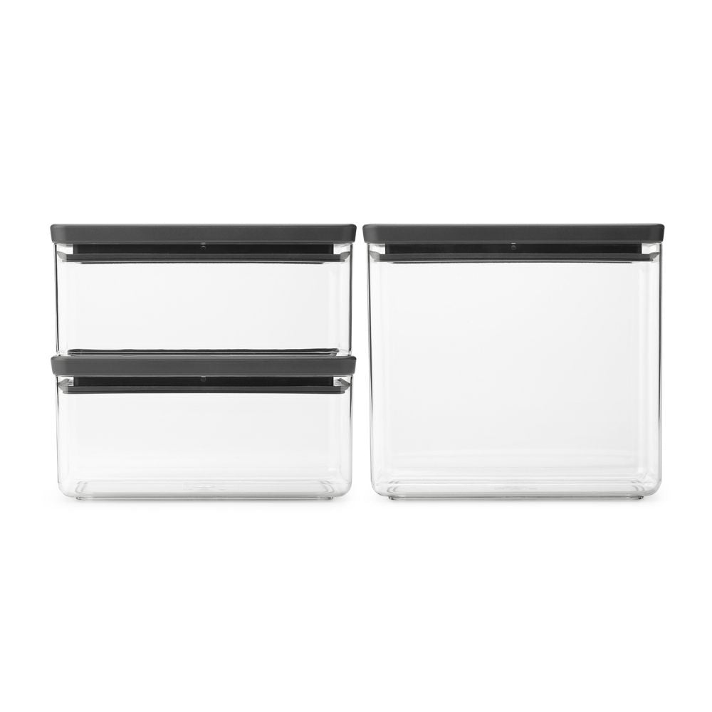 Tasty+ Stackable Canister, Set of 3, 2x1.5 litre and 1x3.5 litre - Dark Grey at Brabantia GH