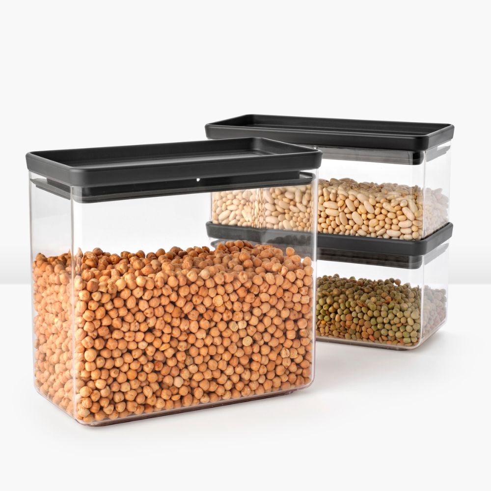 Tasty+ Stackable Canister, Set of 3, 2x1.5 litre and 1x3.5 litre - Dark Grey at Brabantia GH