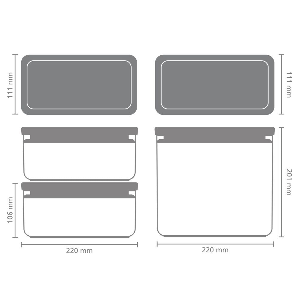 Tasty+ Stackable Canister, Set of 3, 2x1.5 litre and 1x3.5 litre - Light Grey Dimensions at Brabantia GH