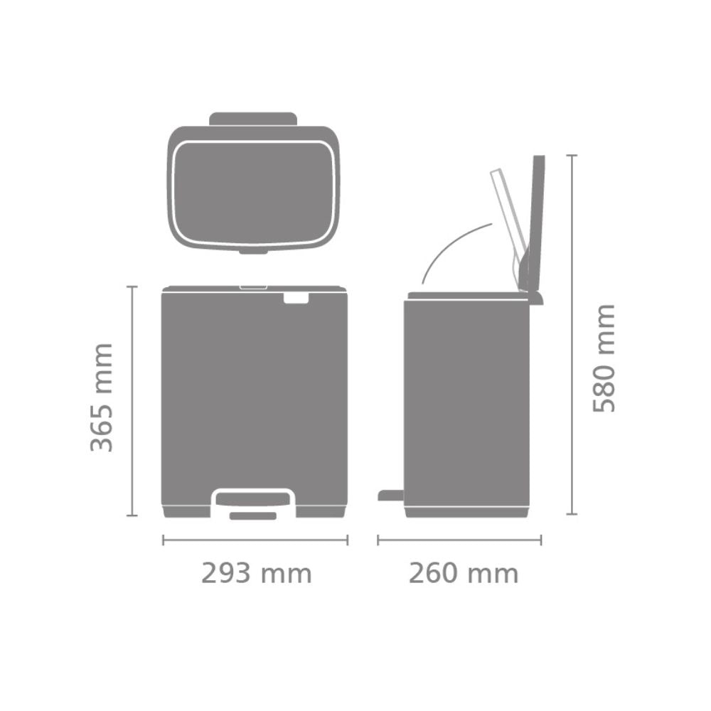 Bo Pedal Bin, 12L Dimensions at Brabantia GH