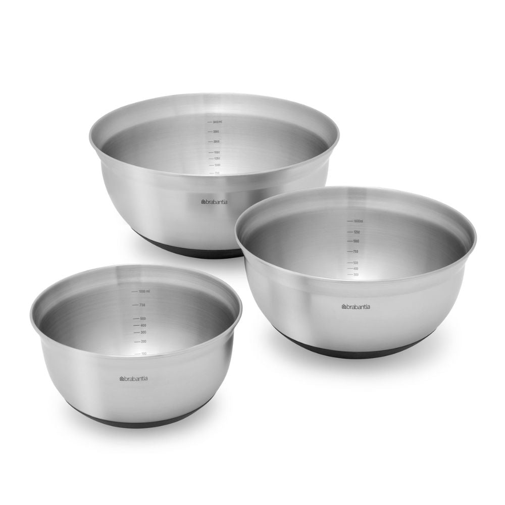 Mixing Bowl Set 1, 1.6 & 3 litre - Matt Steel / Black at Brabantia GH