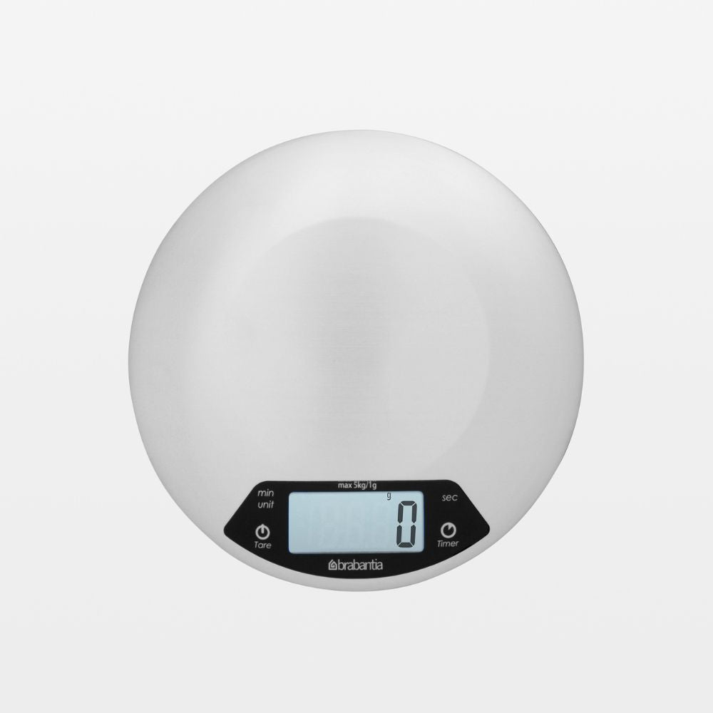 Profile Digital Kitchen Scales, Round, with Timer - Matt Steel at Brabantia GH
