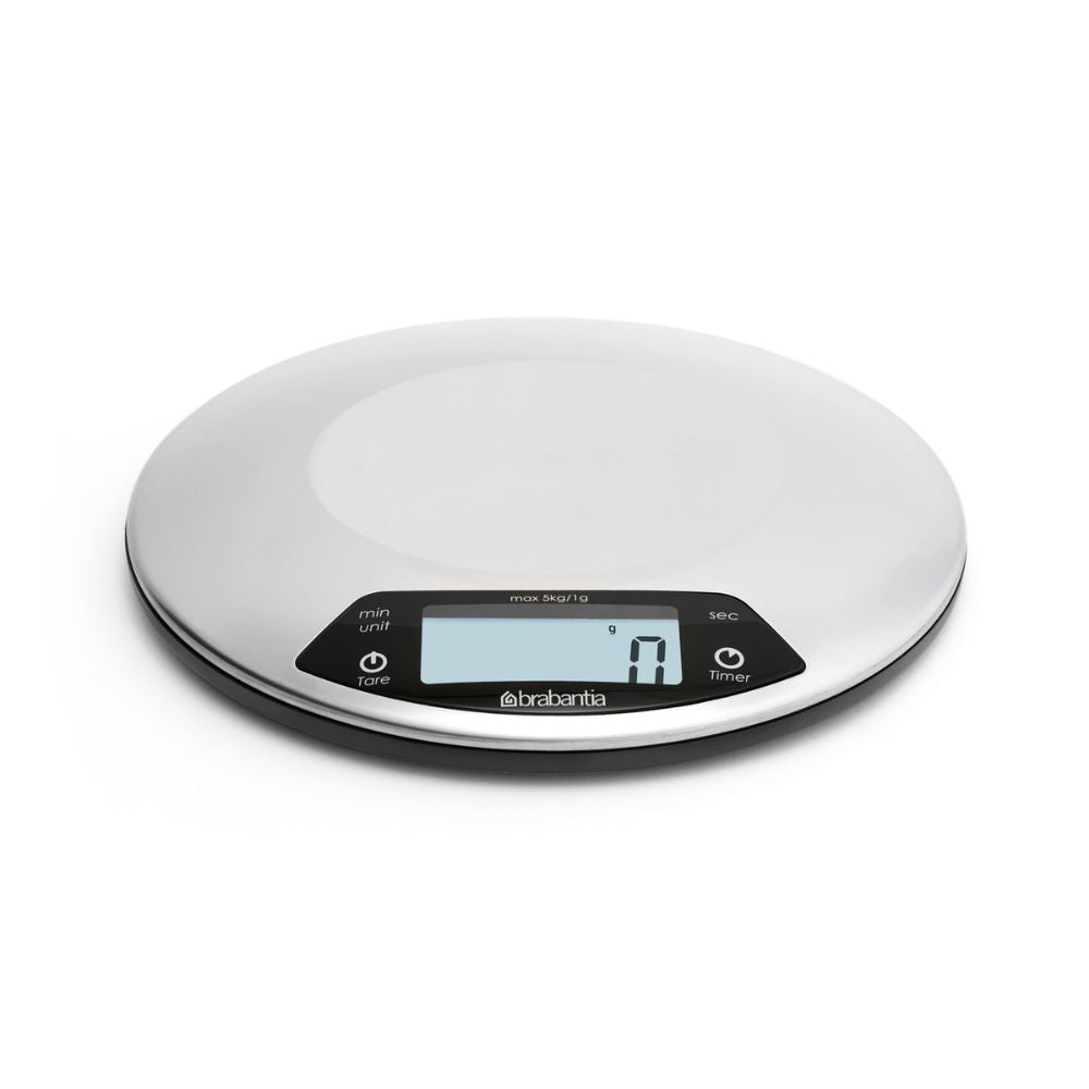 Profile Digital Kitchen Scales, Round, with Timer - Matt Steel at Brabantia GH