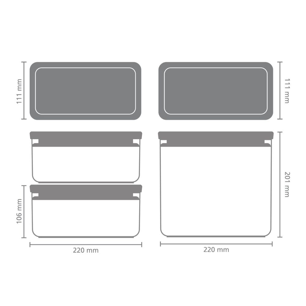 Tasty+ Stackable Canister, Set of 3, 2x1.5 litre and 1x3.5 litre - Dark Grey Dimensions at Brabantia GH