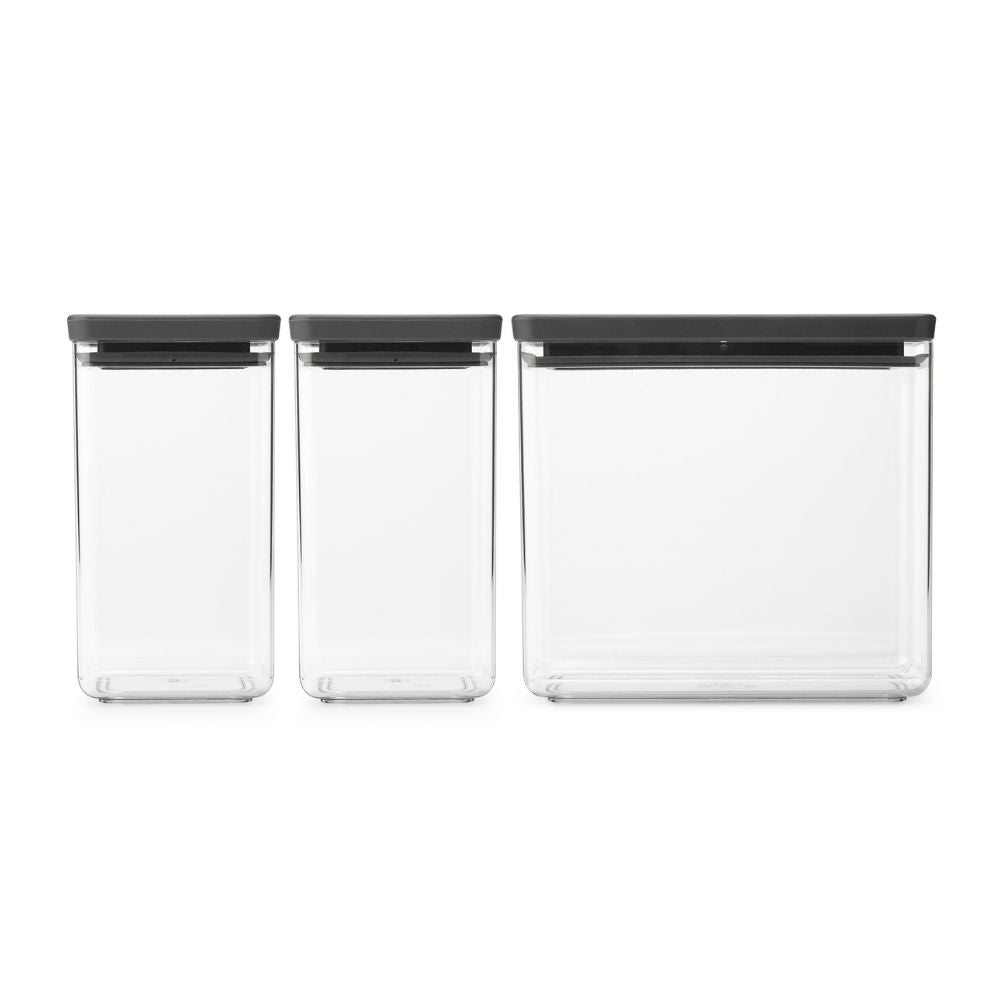 Tasty+ Stackable Canister, Set of 3, 2x1.6 litre and 1x3.5 litre - Dark Grey at Brabantia GH