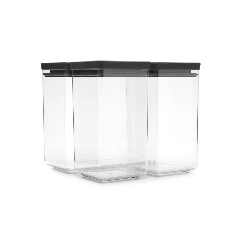 Tasty+ Stackable Canister, Set of 3, 2x1.6 litre and 1x3.5 litre - Dark Grey at Brabantia GH