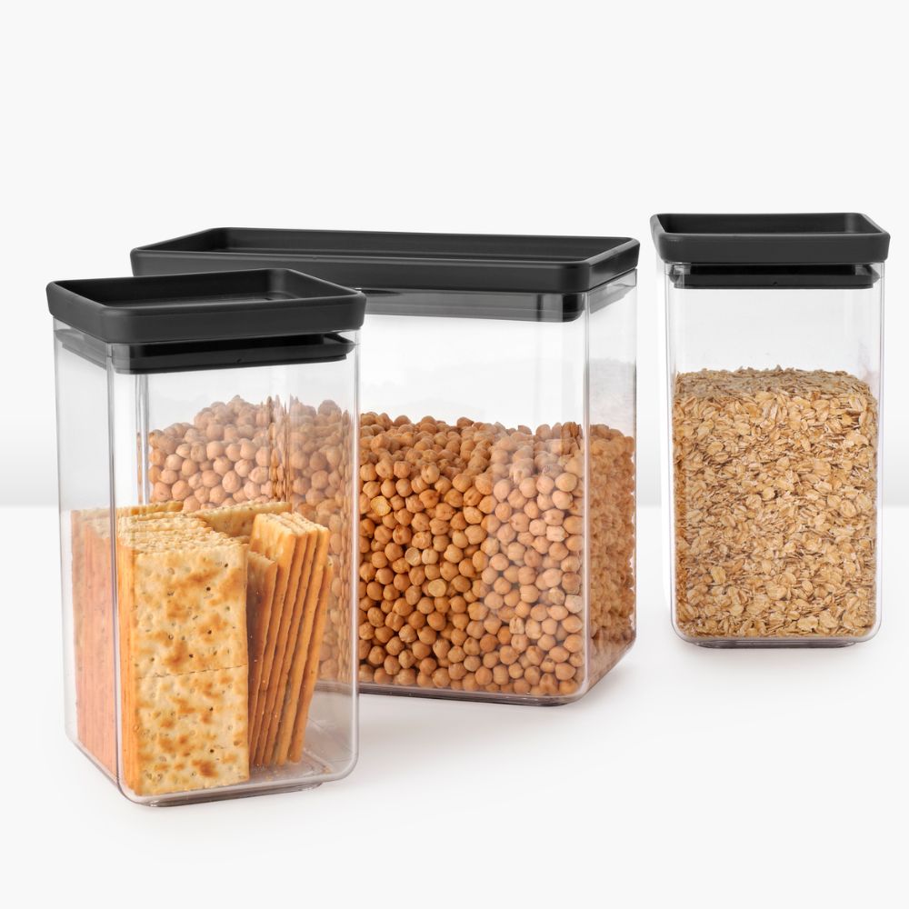 Tasty+ Stackable Canister, Set of 3, 2x1.6 litre and 1x3.5 litre - Dark Grey at Brabantia GH