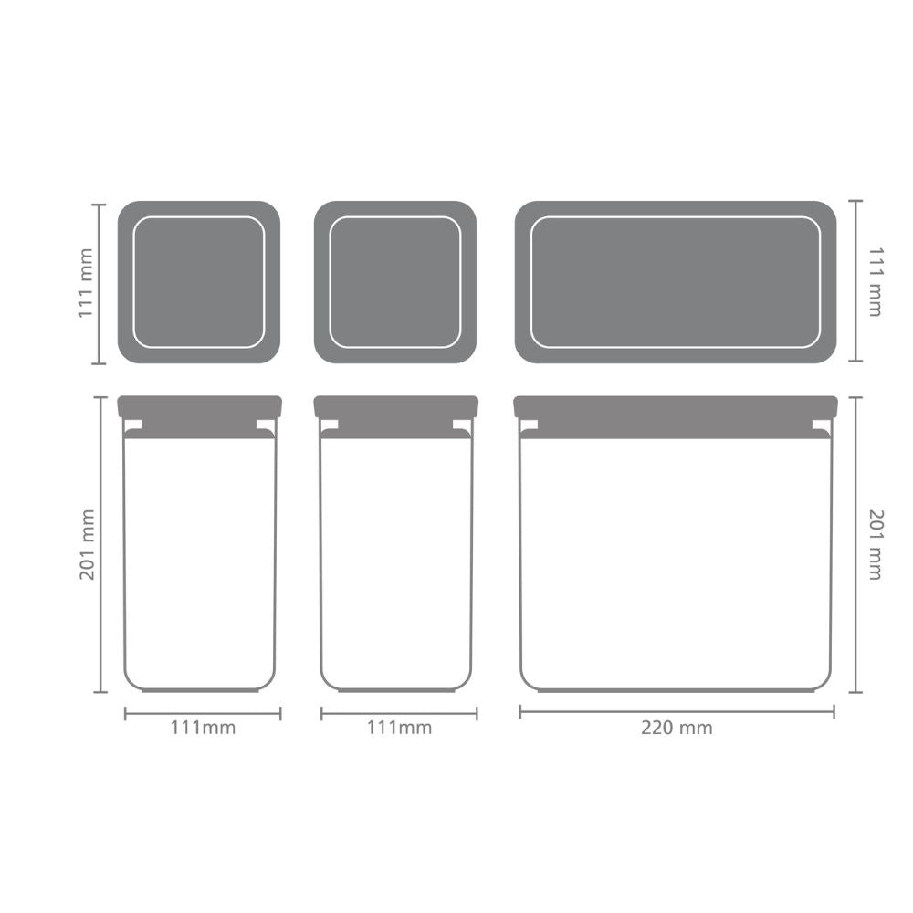 Tasty+ Stackable Canister, Set of 3, 2x1.6 litre and 1x3.5 litre - Dark Grey Dimensions at Brabantia GH