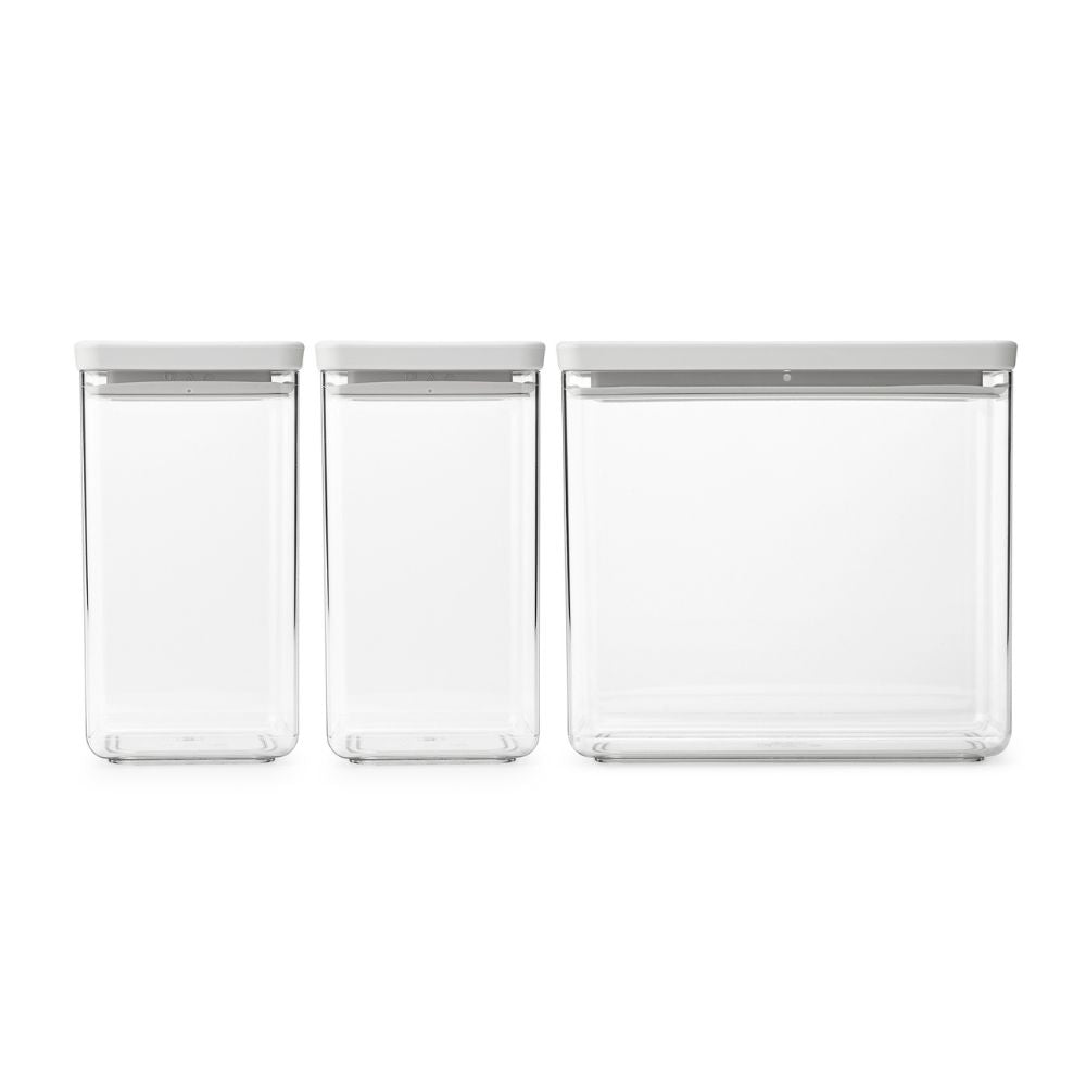 Tasty+ Stackable Canister, Set of 3, 2x1.6 litre and 1x3.5 litre - Light Grey at Brabantia GH